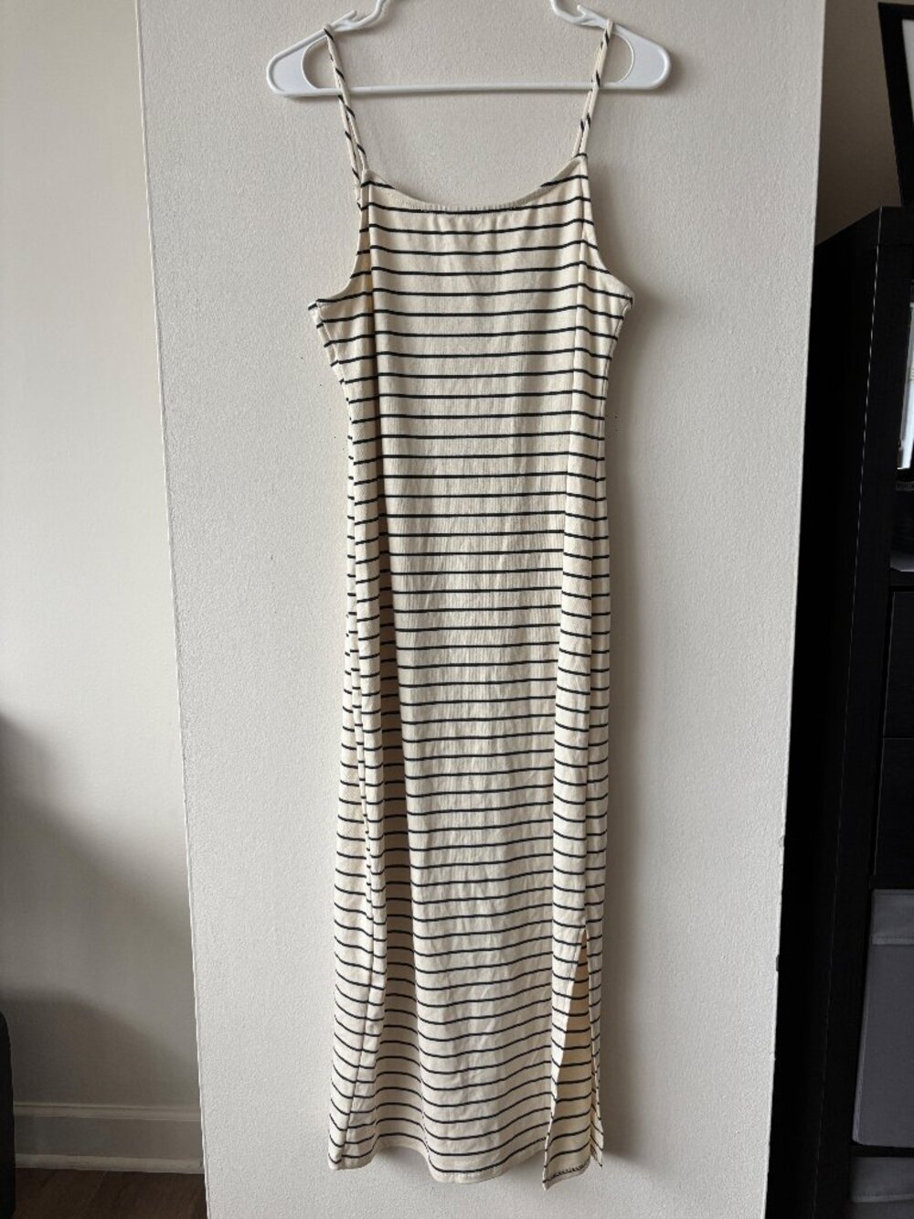 Gilli Cream and Black Striped Midi Dress - Size Large